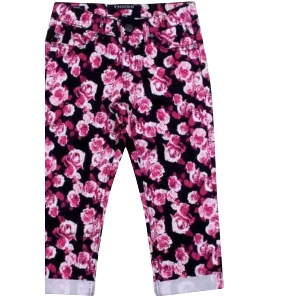 Vigoss Girls Denim Rose Cropped Pants Size 6
